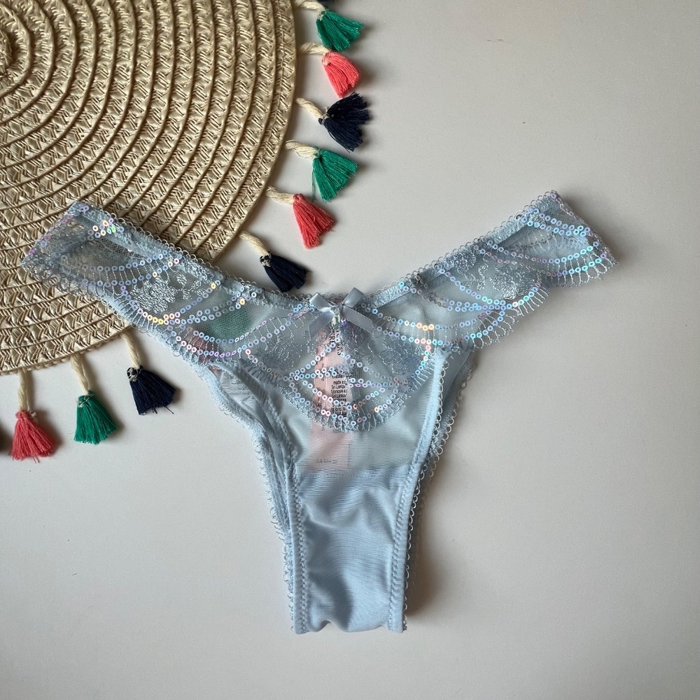 Victoria's Secret Dream Angels Iridescent Embroidery Brazilian Panty Blue S NEW